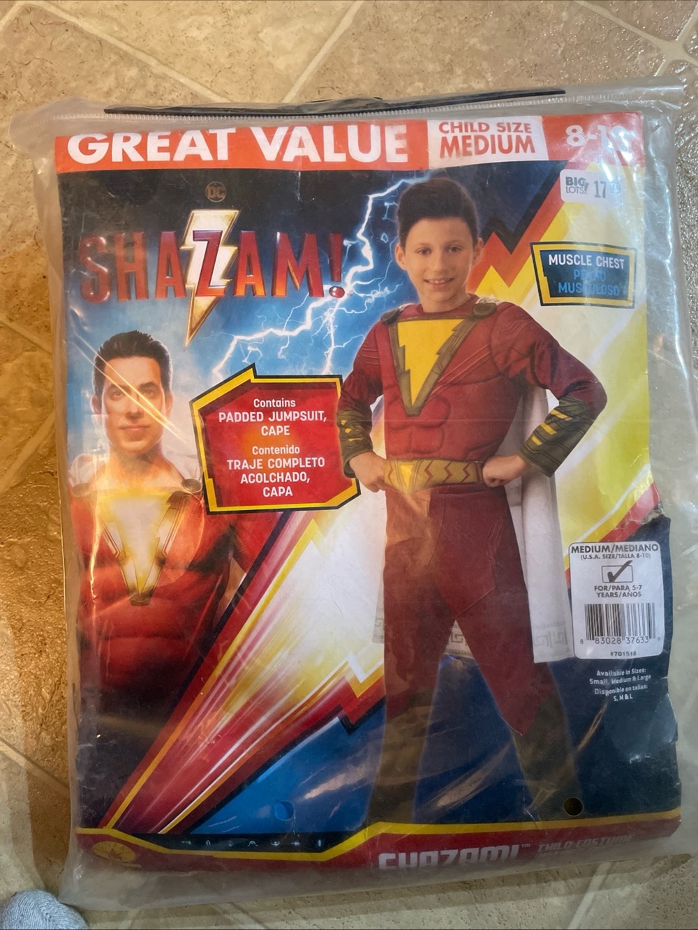DC Shazam! Rubies Halloween Superhero Costume Kids Medium (8-10) Muscle Chest